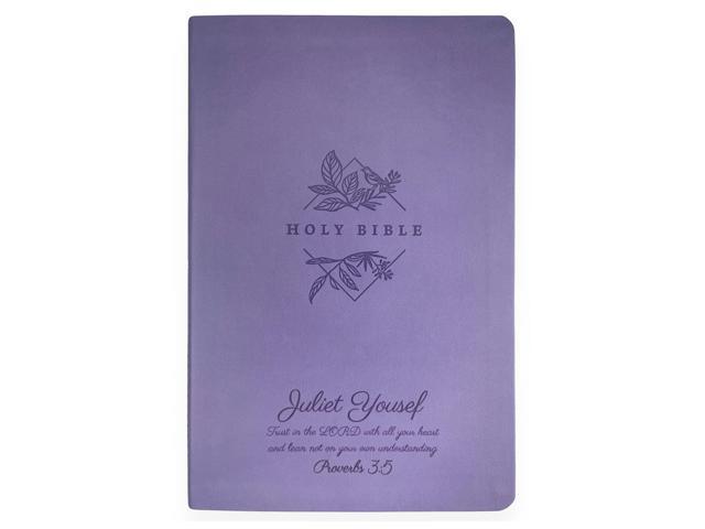 Personalized NLT Large Print Bible for Women, Name Engraved, Standard Size Customize Your Dark Purple Faux Leather Bible Your Way, Stay-Open...
