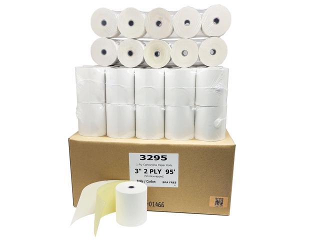 (40 Rolls) 3' X 95 Feet 2Ply Carbonless Rolls (Made in USA) White/Yellow Receipt Paper POS Cash Register Two Ply White/Canary for SP700 SP2000...