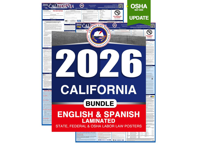 2026 California CA All-in-One Workplace Compliance & Labor Law Poster (Federal State & OSHA) English and Spanish Bundle Laminated