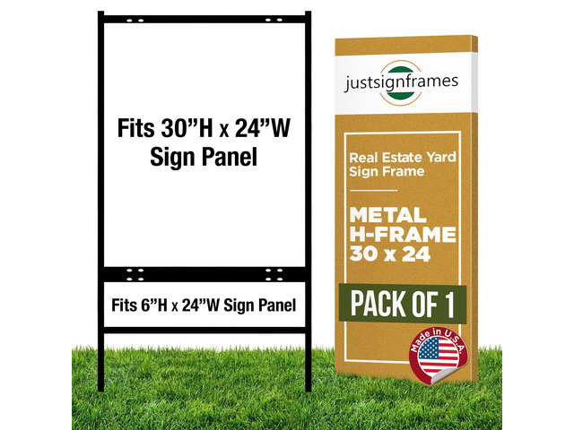 Real Estate H-Frame Yard Signs with 1 Rider, 30 x 24 in, Black, 1 Pack Durable, Weather-Resistant Slide-In Assembly, Holds Foam Board & Poster...