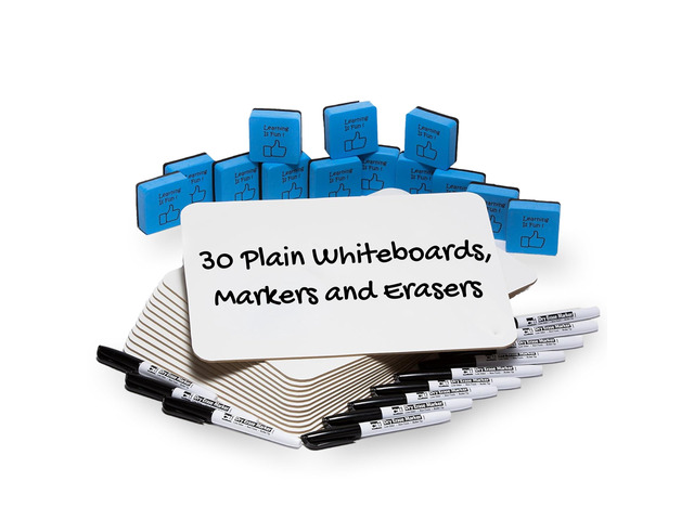 Dry Erase Board Classroom Pack - Mini Lapboard School Supplies for Teachers, Students - Includes 30 each Erasable White Boards, 2 Inch Felt Erasers...