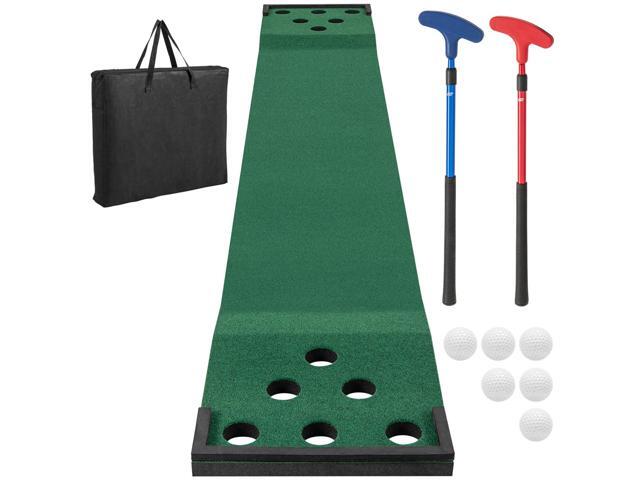 Golf Putting Game Set, Indoor Outdoor 11FT Golf Training Mat, Putting Green Mat w/ 2 Adjustable Putters, 6 Balls & 12 Hole Covers for Party,...