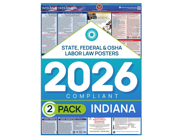 Indiana 2026 Labor Law Poster State & Federal Compliance OSHA, EEOC, FMLA, Minimum Wage Durable, Laminated & Waterproof Workplace Employment...