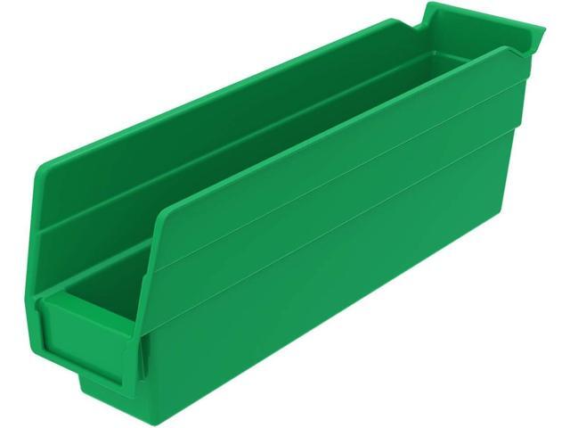 30110 Plastic Shelf Bins, Heavy Duty Storage Bins for Garage, Closet, and Drawer Organization, 12-Inch x 3-Inch x 4-Inch, Green, 24-Pack