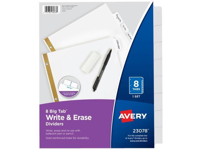 8-Tab Binder Dividers, Write & Erase White Big Tabs, 48 Sets (23078)