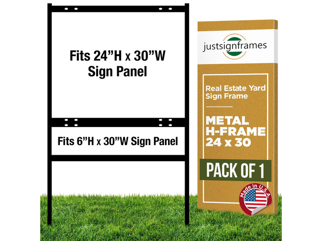 Real Estate Metal Yard Sign H-Frame with Rider (Pack of 1) - Open House Signs for Real Estate - Yard Sign Stand & Real Estate Sign Holder - 24 x 30...