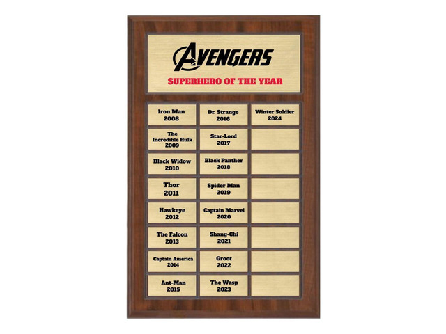 Custom Perpetual Plaque, Employee of The Month, Salesman of The Month Appreciation Award Gold Plates on Wood Grain Pressed Board (24 Plate - 12x18')