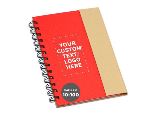 Custom Eco Friendly Spiral Notebooks with Pens Set of 10/50/100, Personalized Bulk Pack - Perfect for School, Office, Home - Red