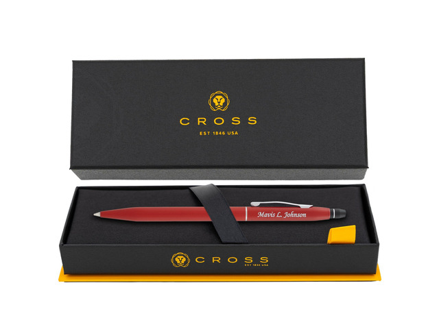 Cross Click Engraved Ballpoint Pen, Crimson Red with Chrome Trim, Silver Engraving on Cap, Slender Barrel, Gift for Graduation, Career Advancement,...