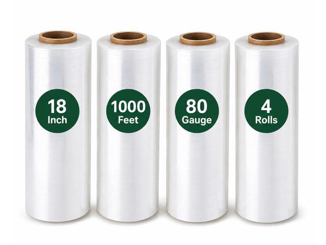 NEXUSWAY 4 Rolls 18'' Shrink Wrap for Moving - Stretch Film Pallet Wrap Roll Heavy Duty 1000 feet 80 Gauge Industrial Strength up to 800% Stretch.