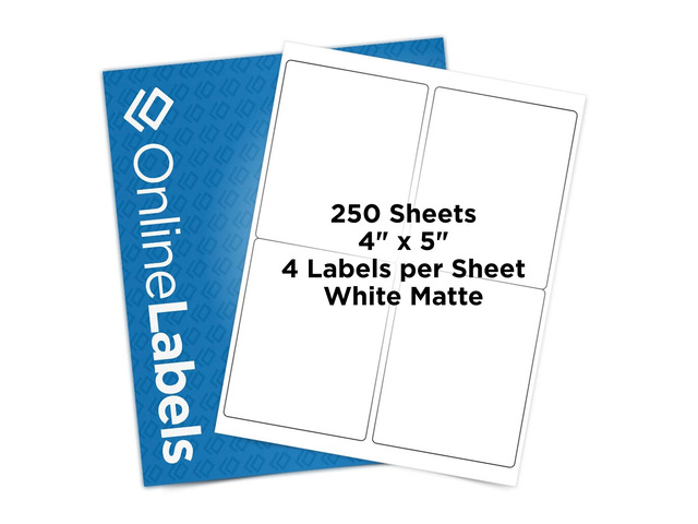 4 x 5 Rectangle Mailing Labels - Permanent, White Matte - Shipping, Wine, Product - Pack of 1,000-250 Sheets - Inkjet/Laser Printers