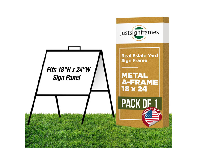 A-Frame Sign Holder - Folding Open House Stand, 18 x 24 in, Black, 1 Pack Holds Poster Board, Sidewalk & Foam Board, Angle Iron Metal Build,...