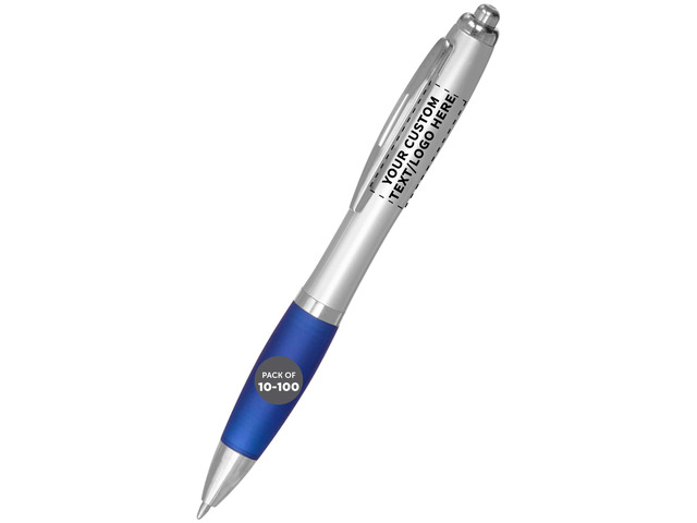 Personalized Ballpoint Pens with Rubber Grip and Click Button, Pack of 100 by - Ergonomic Design, Ideal for Bulk Office Supplies & Trade Shows Blue