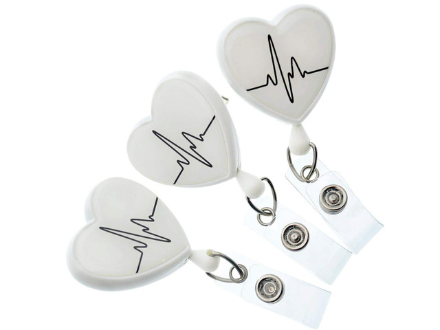 Bulk 25 Pack - Heart Shaped EKG Badge Reels - Retractable Cardiac Badge Reel with Alligator Swivel Card Clip for Nurses, Cardiology and More (White)