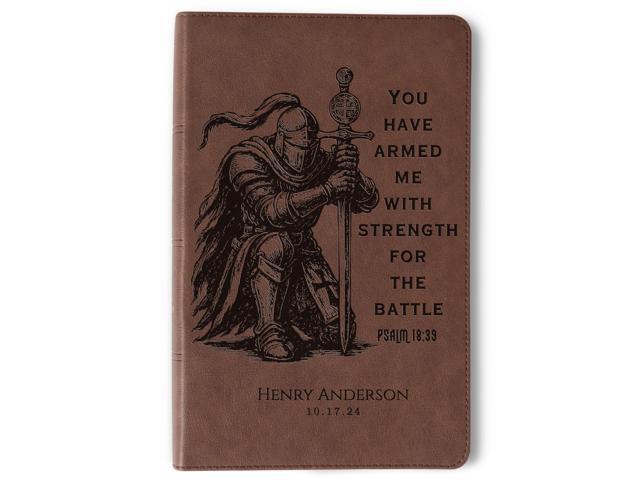 Personalized KJV Single-Column Bible, Custom Engraved Name, Warrior Knight Design, Christian Gift, Baptism Gift, Bible for Him