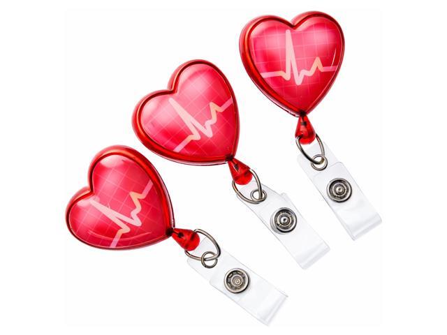 Bulk 25 Pack - Heart Shaped EKG Badge Reels - Retractable Cardiac Badge Reel with Alligator Swivel Card Clip for Nurses, Cardiology and More (Red)