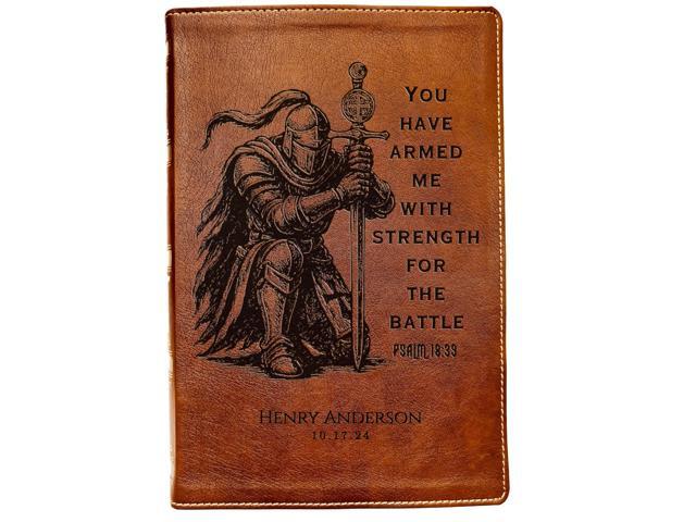 Personalized Bible for Men, NKJV Wide-Margin Bible, Custom Bible Engraved Name, Knight Warrior Design, Christian Gift, Bible Gifts for Him