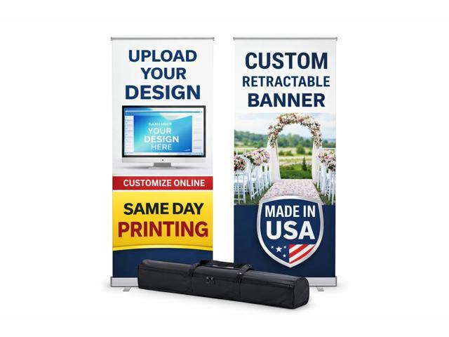 Custom Retractable Banner 33 x 79 Inch Same Day Printing, Made in USA, Upload Your Design, Aluminum Roll Up Banner Stand with Carry Bag, For Trade...