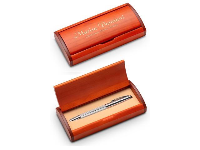 Custom Engraved Diamond Cut Ballpoint Pen & Wood Box Set
