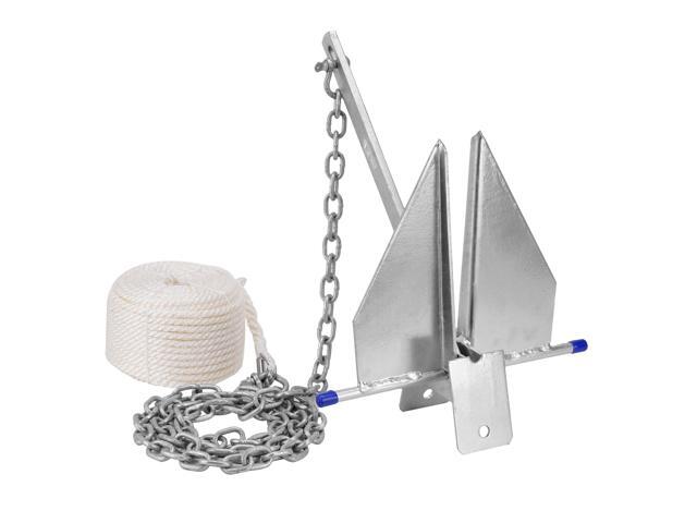 Heavy Duty Boat Anchor Kit, Fluke Style with Chain and Rope Set, Compatible with Pontoon, Deck, Fishing, and Sailboats, Galvanized Steel