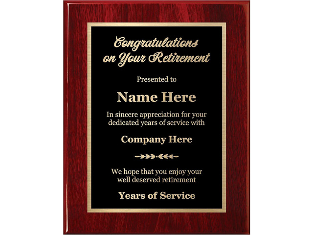 Customizable Retirement Plaque - Executive Series, Personalized Award for Employees, Mahogany Piano Wood Board, Customize Now! (10.5x13)