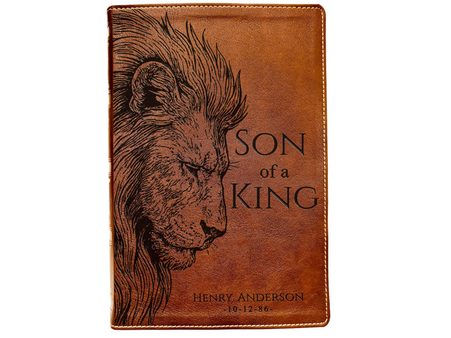 Personalized NKJV Wide-Margin Bible, Son of a King Lion Design, Custom Engraved Name, Christian Gift, Baptism Gift, Bible Gift for Him