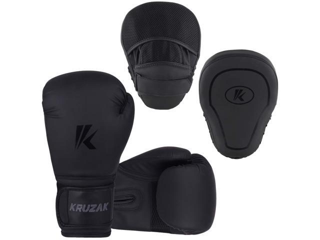 Kruzak Matte Black Boxing Gloves and Pads, Boxing Gloves Training Set for Kickboxing and Muay Thai MMA Training - Boxing Kit for Adults with...