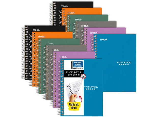 Spiral Notebooks, 12 Pack, 1 Subject, College Ruled Paper, 7' x 4 -/8', Personal Size, 80 Sheets, Purple, Orange, Green, Blue, Gray, Black...