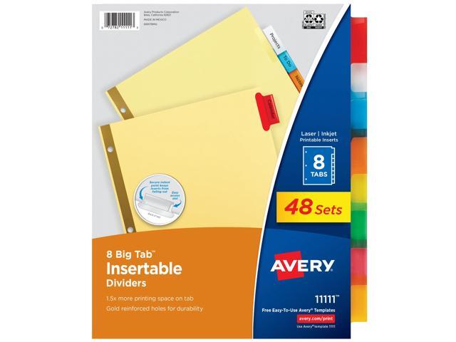 Insertable Dividers for 3 Ring Binders, 8 Tabs per Set, Multicolor Big Tabs, Buff Paper with Gold-Reinforced Holes, Great for Organizing Reports,...