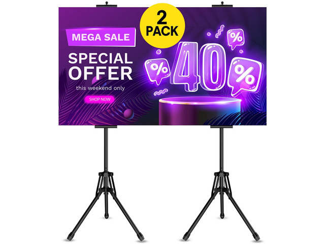 Poster Stands for Display, Double Sided Display Poster Stand 2 Pack Outdoor Sign Holder with Metal Frame, Adjustable Tripod Stand Height up to...