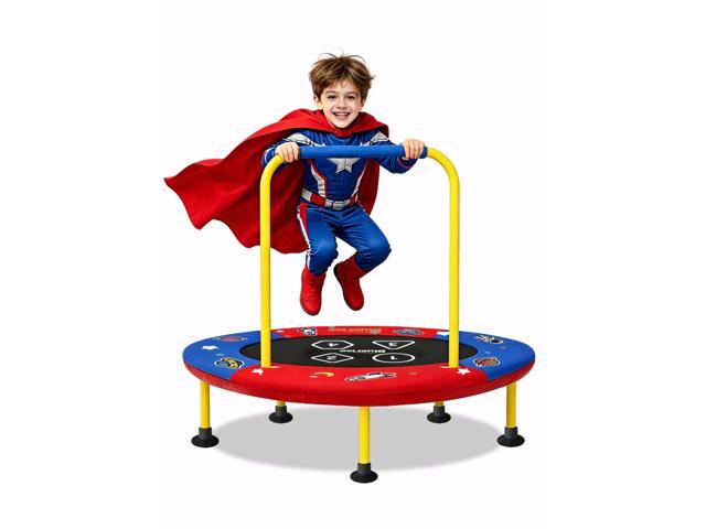3FT Toddler Trampoline Easy to Assemble Indoor/Outdoor Ages 1-6 ASTM-CERT Kids TrampolineEasy to AssembleFoam HandleQuiet Elastic BandsNo-Gap.