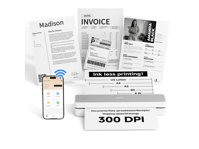 MT610 Pro Portable Printer Wireless for Travel, Inkless Thermal Printer for iOS/Andorid/Laptop, Support Thermal Paper & Labels,Supports 8.5'x 11'US...