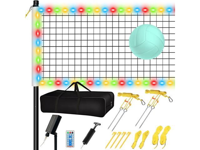 LED Volleyball Net Outdoor, Professional Light Up Volleyball Net with Solar Rope Light, 32x3ft Portable Heavy Duty Volleybal Net Set with Glow in.