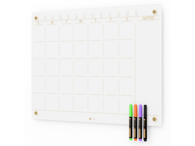Glass Golden Monthly Dry Erase Calendar Whiteboard for Wall, 17' x 23', Frameless Large Monthly Planner Menu White Board for Home Kitchen, Office,...