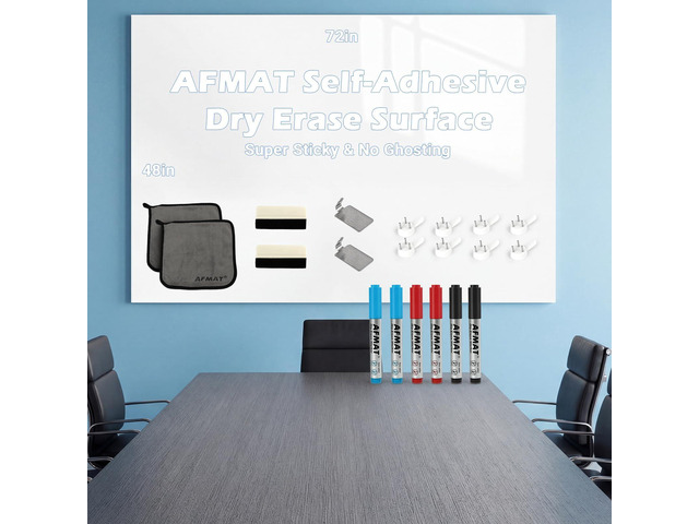 White Board Dry Erase Paper, Large Whiteboard Wallpaper, with 6 Markers, Stain-Proof & Super Sticky, No Ghost, 6' x 4' Peel and Stick Dry Erase...