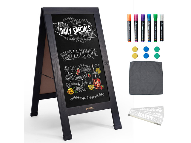 Large Sandwich A-Frame Chalkboard Signs, 40' x 20' Magnetic Board Black Wooden Chalk Board, Double-Sided Outdoor Chalkboard for Sidewalk Cafe...
