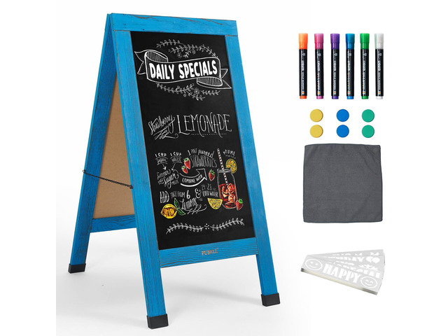 Large Sandwich A-Frame Chalkboard Signs, 40' x 20' Magnetic Board Blue Wooden Chalk Board, Double-Sided Outdoor Chalkboard for Sidewalk Cafe Shop...