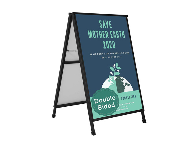 Heavy Duty A-Frame Sidewalk Sign 24 x 36 Inch, Portable Double-Sided Sandwich Board Slide-in Folding Metal Signboard with 2 Plastic Poster Boards