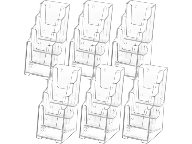 4 Tier Acrylic Brochure Display Holder, 4 Inch Wide, 6 Pack Clear Acrylic Material, 4 Tier Display, Wall Mount or Countertop Use, Easy Brochure...