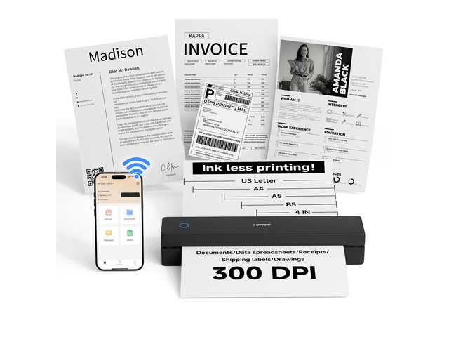 MT620 Pro Portable Printer Wireless for Travel, Inkless Thermal Printer for iOS/Andorid/Laptop, Support Thermal Paper & Labels,Supports 8.5'x 11'US...