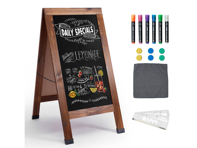 Large Sandwich A-Frame Chalkboard Signs, 40' x 20' Magnetic Board Brown Wooden Chalk Board, Double-Sided Outdoor Chalkboard for Sidewalk Cafe...