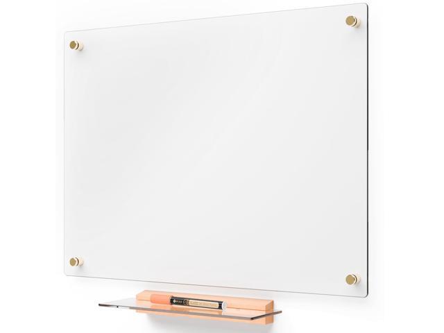 Glass Dry Erase Whiteboard - 17x23 Ultra Clear Glass White Board for Wall with Wooden Based Floating Marker Tray, Non-Magnetic Writing for Kitchen,...