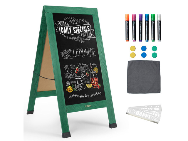 Large Sandwich A-Frame Chalkboard Signs, 40' x 20' Magnetic Board Green Wooden Chalk Board, Double-Sided Outdoor Chalkboard for Sidewalk Cafe...