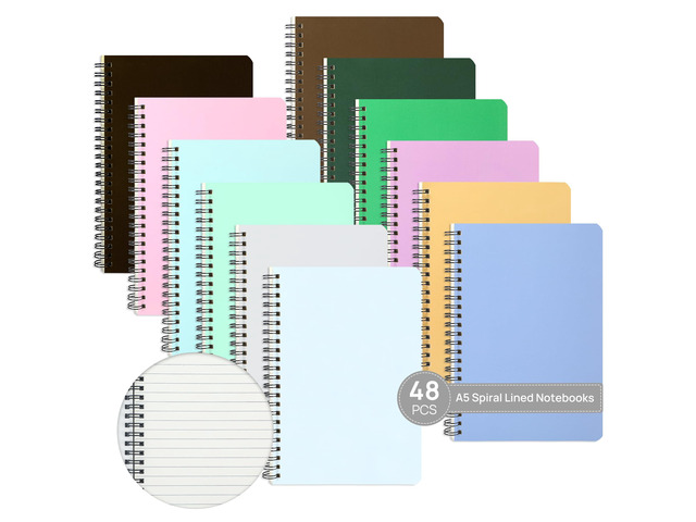 48 Pack A5 Spiral Lined Notebooks, 8.1' X 5.5', 60 Sheets/120 Pages Wide Ruled Notebook Spiral Journals Bulk Paper Cover Notepad 12 Colors for...