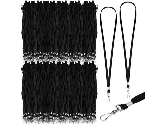 500 Pack Bulk Lanyards for ID Name Badges Holder Flat Lanyards with Hook Clip Swivel for Office School Accessories (Black)