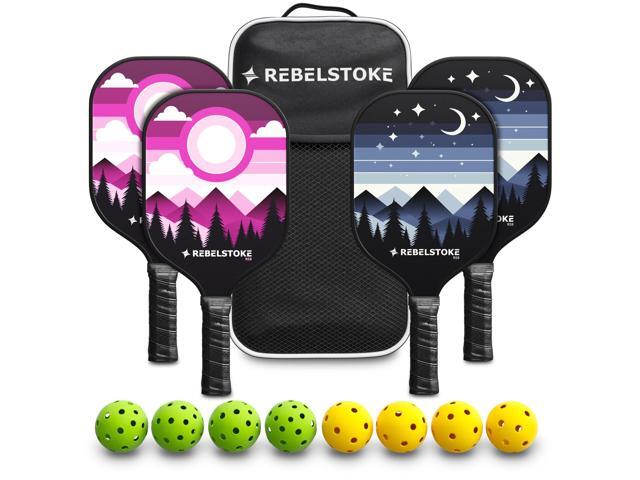 Pickleball Paddles Set of 4 Premium Fiberglass Paddle Set with 14mm Polypropylene Honeycomb Core Complete Bundle with 8 Indoor/Outdoor Balls &...