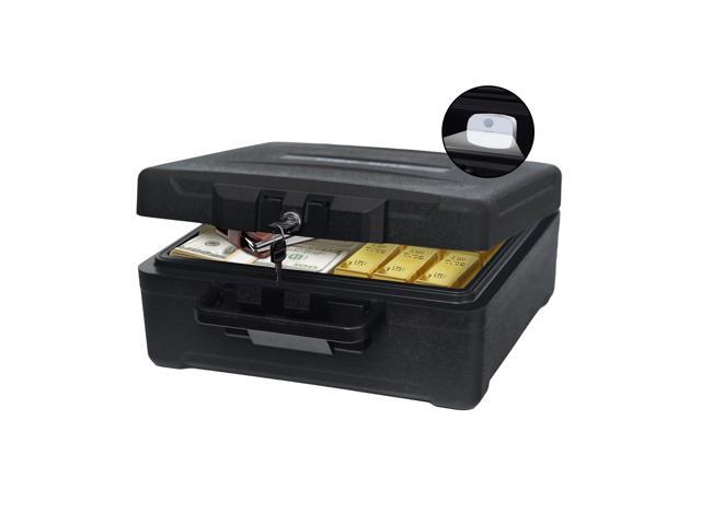 Fireproof Document Box with Key Lock Large Portable Fire Safe for Home Documents Waterproof & Fire Resistant Lock Box with Ergonomic Handle, 1.