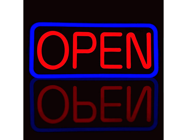 BritTech 21'' x 10'' Ultra Bright LED Neon Open Sign - Remote Controlled - Blue/Red - Get Your Business Seen Day or Night