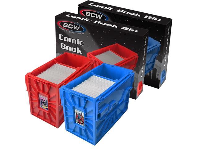 Red & Blue Short Comic Bin Set Plastic Comic Book Box Storage Color-Coded Organization for Comics