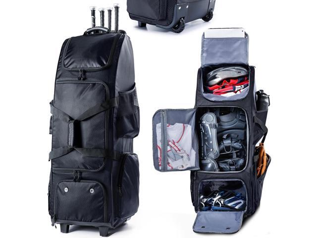Rolling Baseball Bag With Wheels, Seperate Shoe Compartment and Fence Hook - Large Softball Bag for T-Ball - Team Equipment Duffle Bag - Catcher...